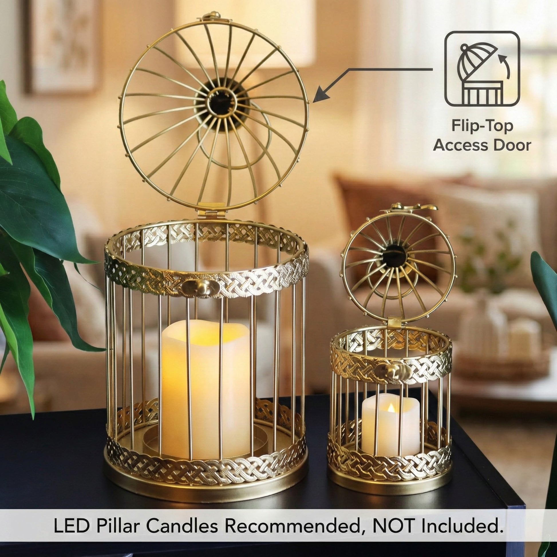 Birdcage Candle Lantern Set - Gold Large and Small - PT04