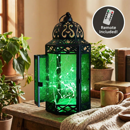 Metal Moroccan Decorative LED Fairy Lights Candle Lantern Holders for Indoor Home Fantasy Decor, Table Centerpieces, Outdoor Patio or Porch, Weddings, Medium - Green Large - PT05