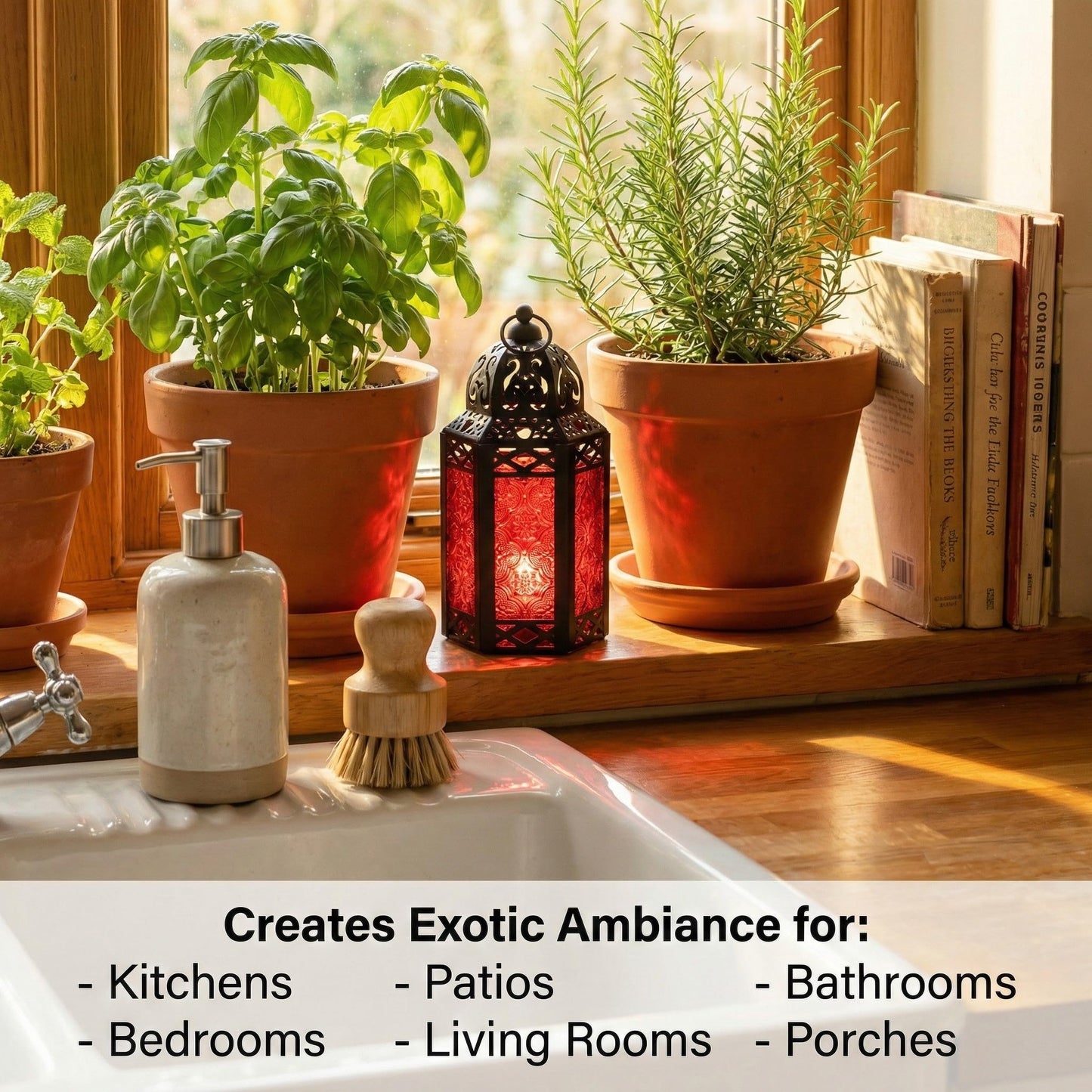 Black Metal Decorative Moroccan Lantern Candle Holder Lamp - Indoor/Outdoor, Home Decor, Patio, Weddings, Christmas - Red Small - PT02