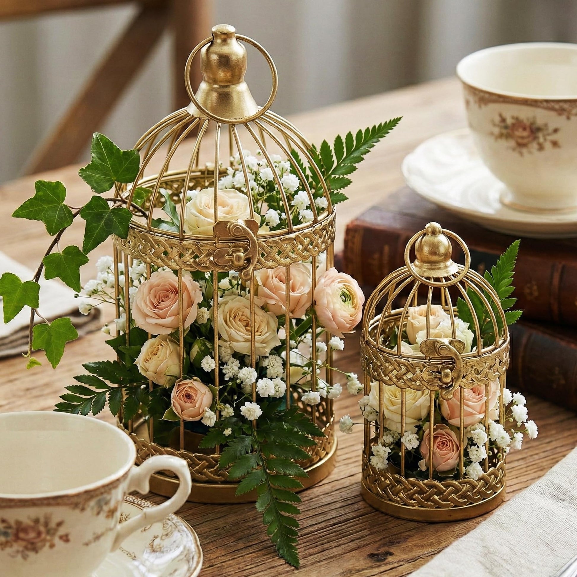 Bird Cage Decor Candle Holder Lantern Decorative Wedding Table Centerpiece Decorations, Gold, Set of 4 - Gold Large and Small - PT07