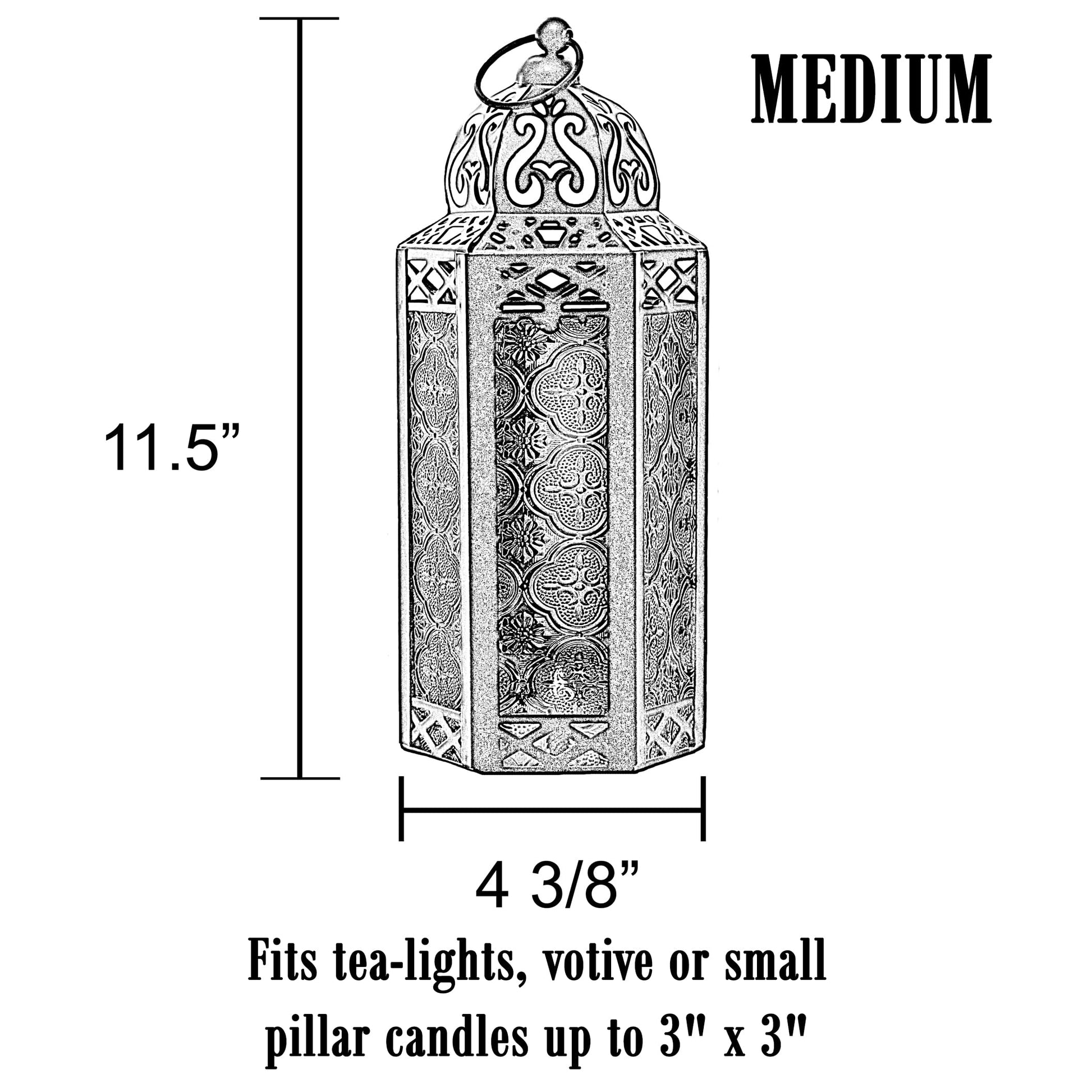 Metal Moroccan Decorative LED Fairy Lights Candle Lantern Holders for Indoor Home Fantasy Decor, Table Centerpieces, Outdoor Patio or Porch, Weddings, Medium - Blue Medium - PT07