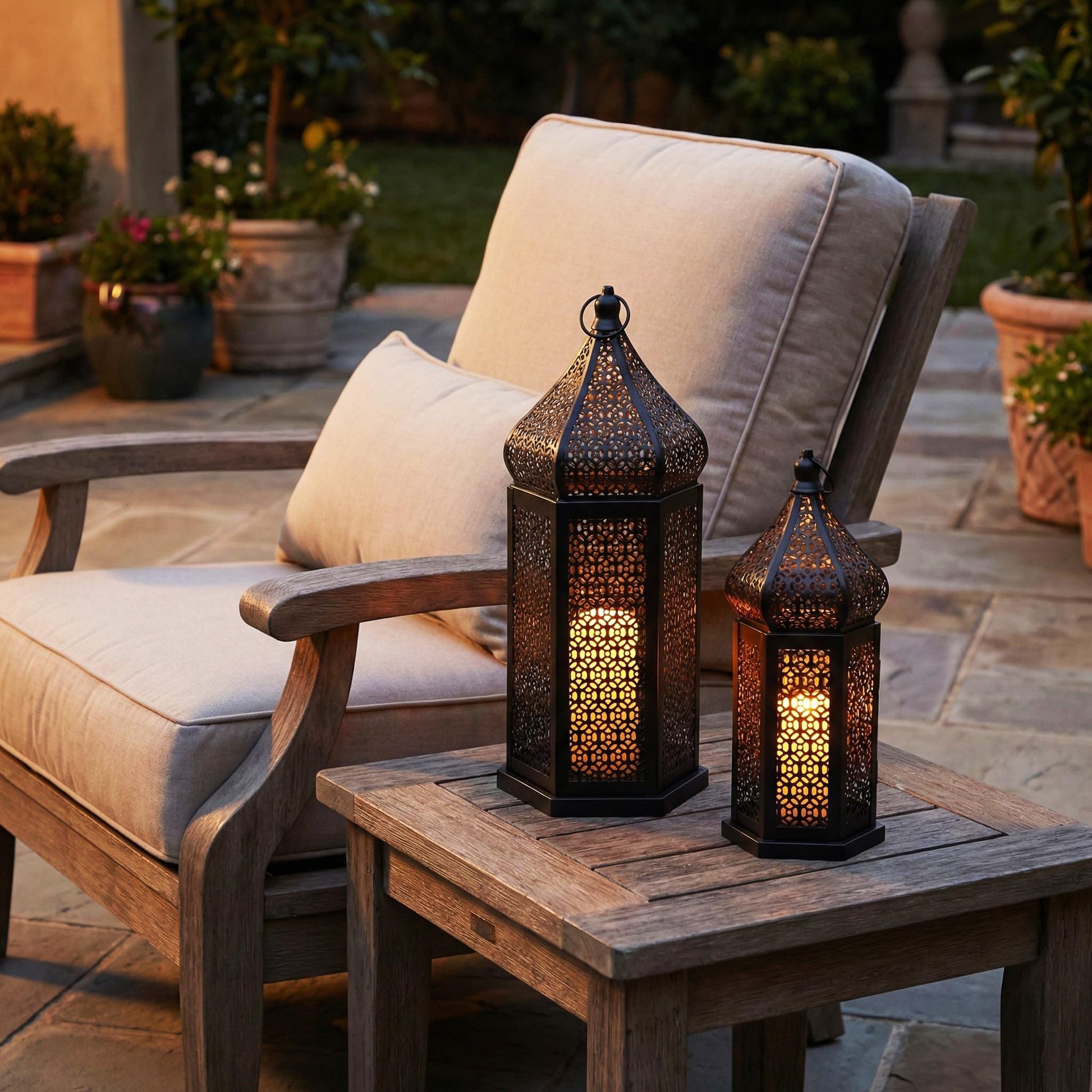 Tower Temple Moroccan Lantern Lamp Decorative Candle Holders - Black Set of 2 - PT06