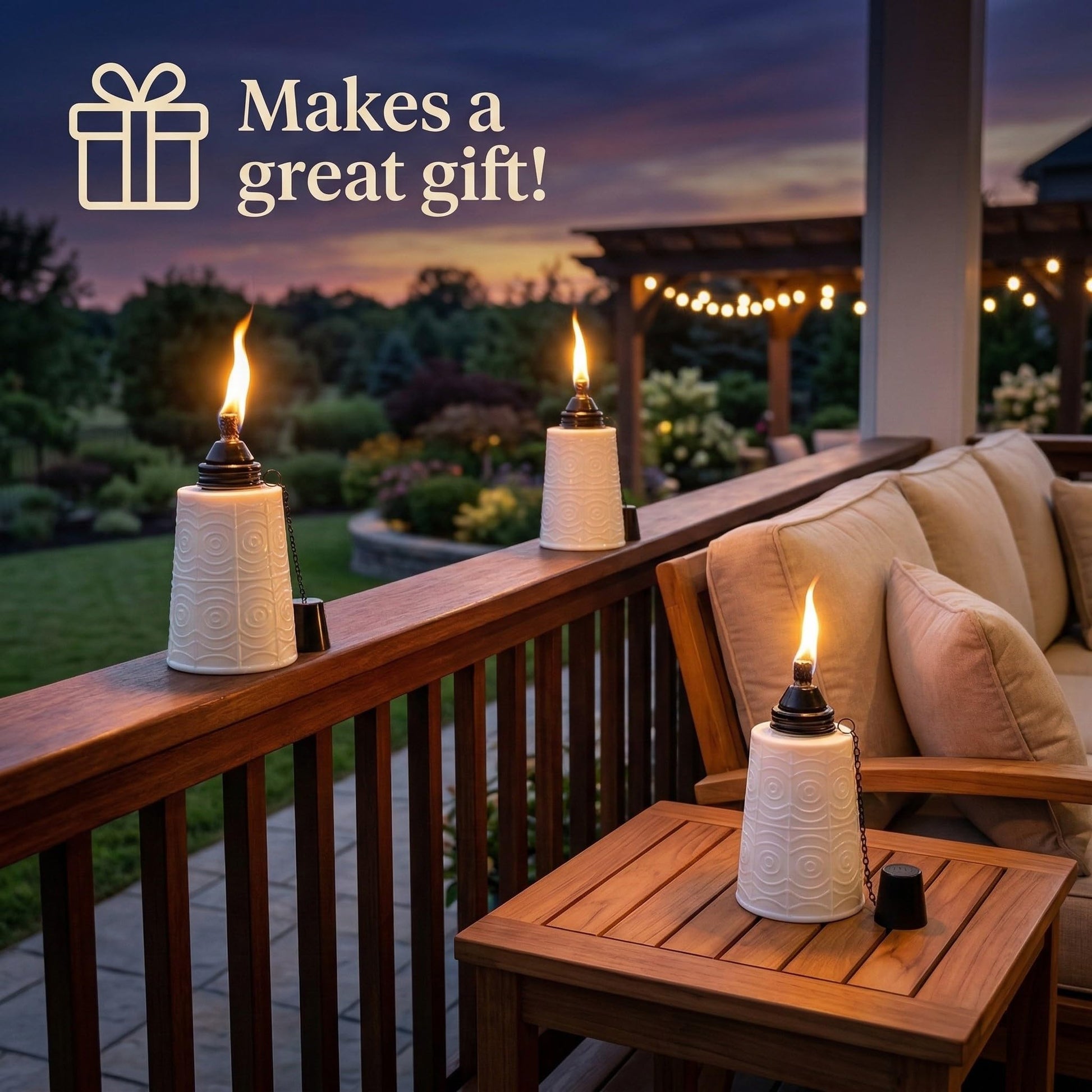 Citronella Table Top Torches for Outdoor Patio, 16oz Decorative Glass Torch Citronella Candles for Outside Deck, Garden, Parties, Set of 3, White - White - PT03