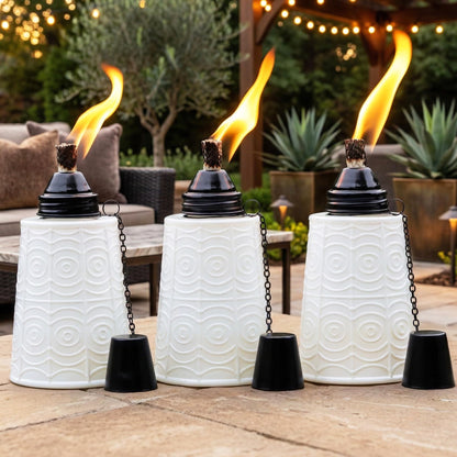 Citronella Table Top Torches for Outdoor Patio, 16oz Decorative Glass Torch Citronella Candles for Outside Deck, Garden, Parties, Set of 3, White - White - MAIN