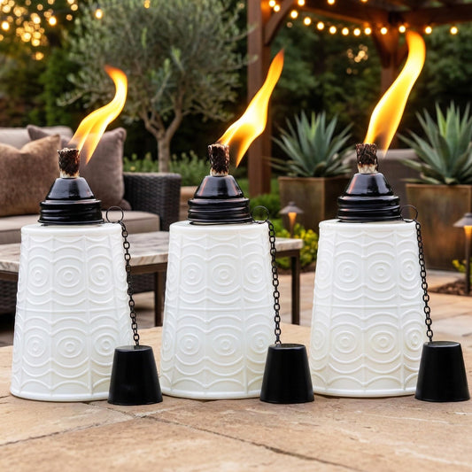 Citronella Table Top Torches for Outdoor Patio, 16oz Decorative Glass Torch Citronella Candles for Outside Deck, Garden, Parties, Set of 3, White - White - MAIN