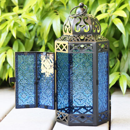 Set of 3 Metal Moroccan Candle Lantern Holders (XL, Large, Small) - Decorative Indoor/Outdoor Decor for Patio, Floor, Weddings & Ramadan - Cobalt XL-LAR-SM - PT03