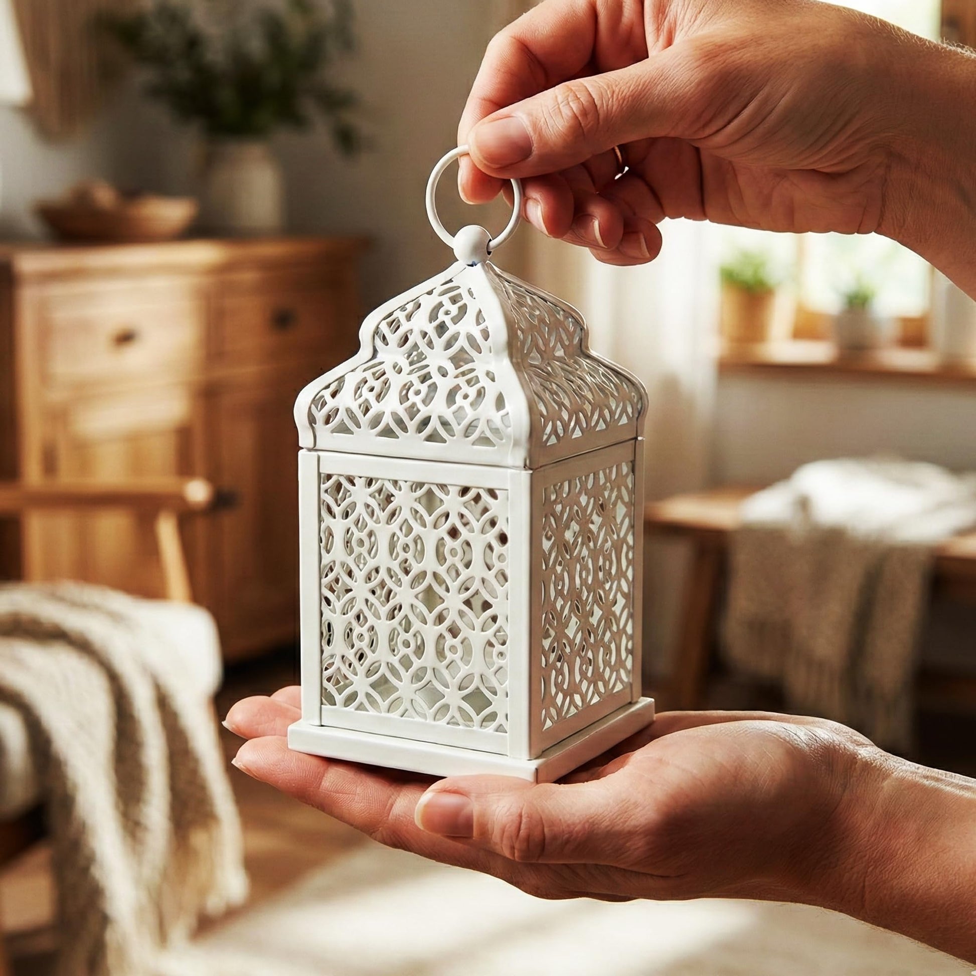 Mini Golden Tower Temple Moroccan Lantern Lamp Decorative Candle Holders for Ramadan Decorations, Hanging, Outdoor Patio or Porch, Indoor Home Decor, Set of 4 - White Mini - PT04