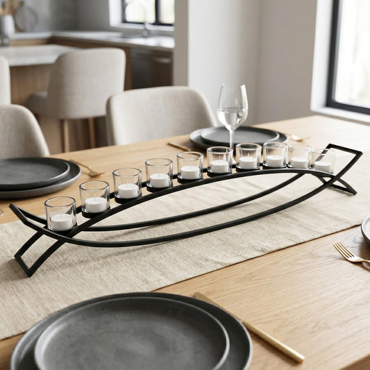 36" Extra Long Iron Arch Table Centerpiece Decorations Long Candle Holder for Mantels, Patio, Kitchen, Dining Room, and Coffee Tables, Black, Clear Chunky 10 Cu - Black/Clear 10 Cup - PT01