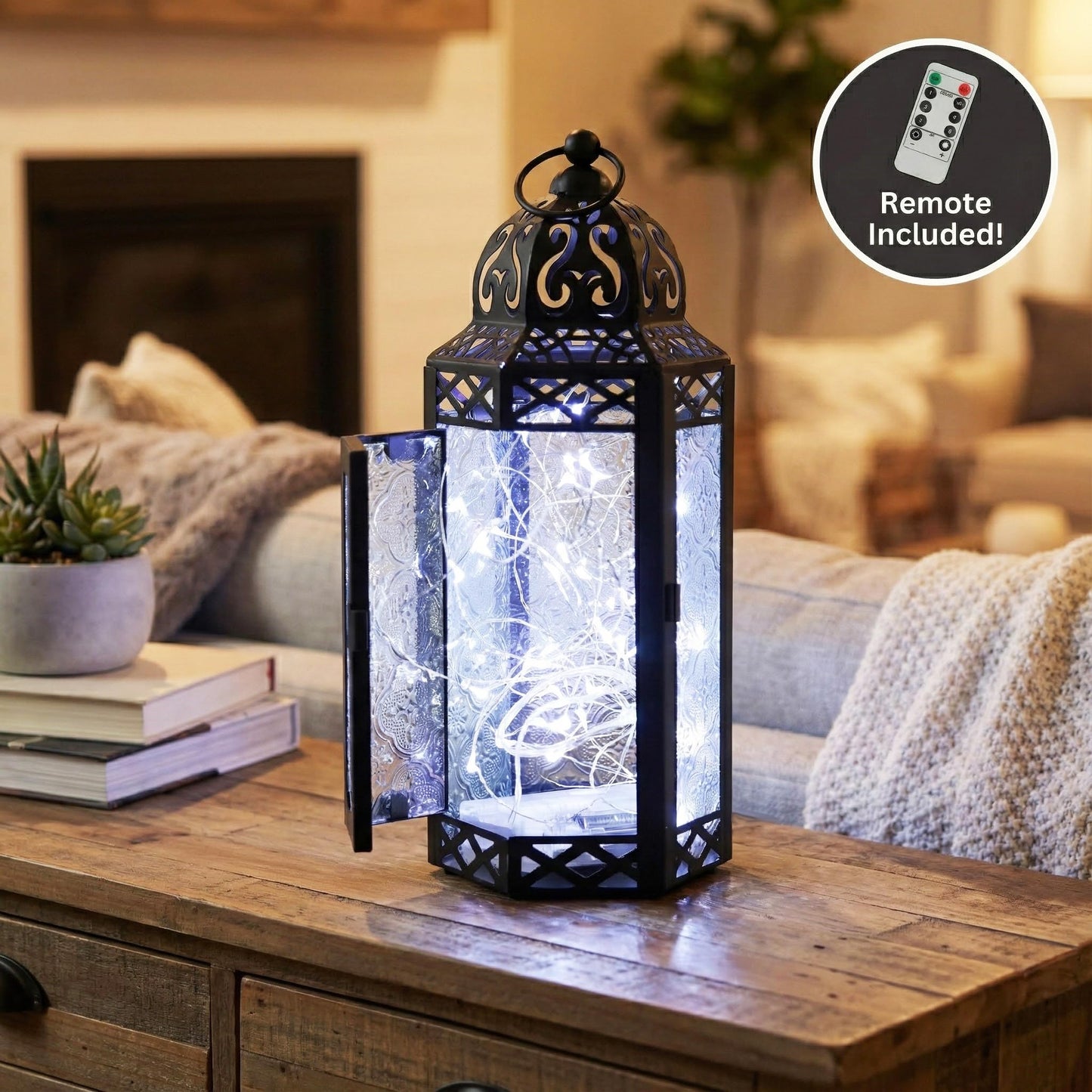 Metal Moroccan Decorative LED Fairy Lights Candle Lantern Holders for Indoor Home Fantasy Decor, Table Centerpieces, Outdoor Patio or Porch, Weddings, Medium - Clear Medium - PT06