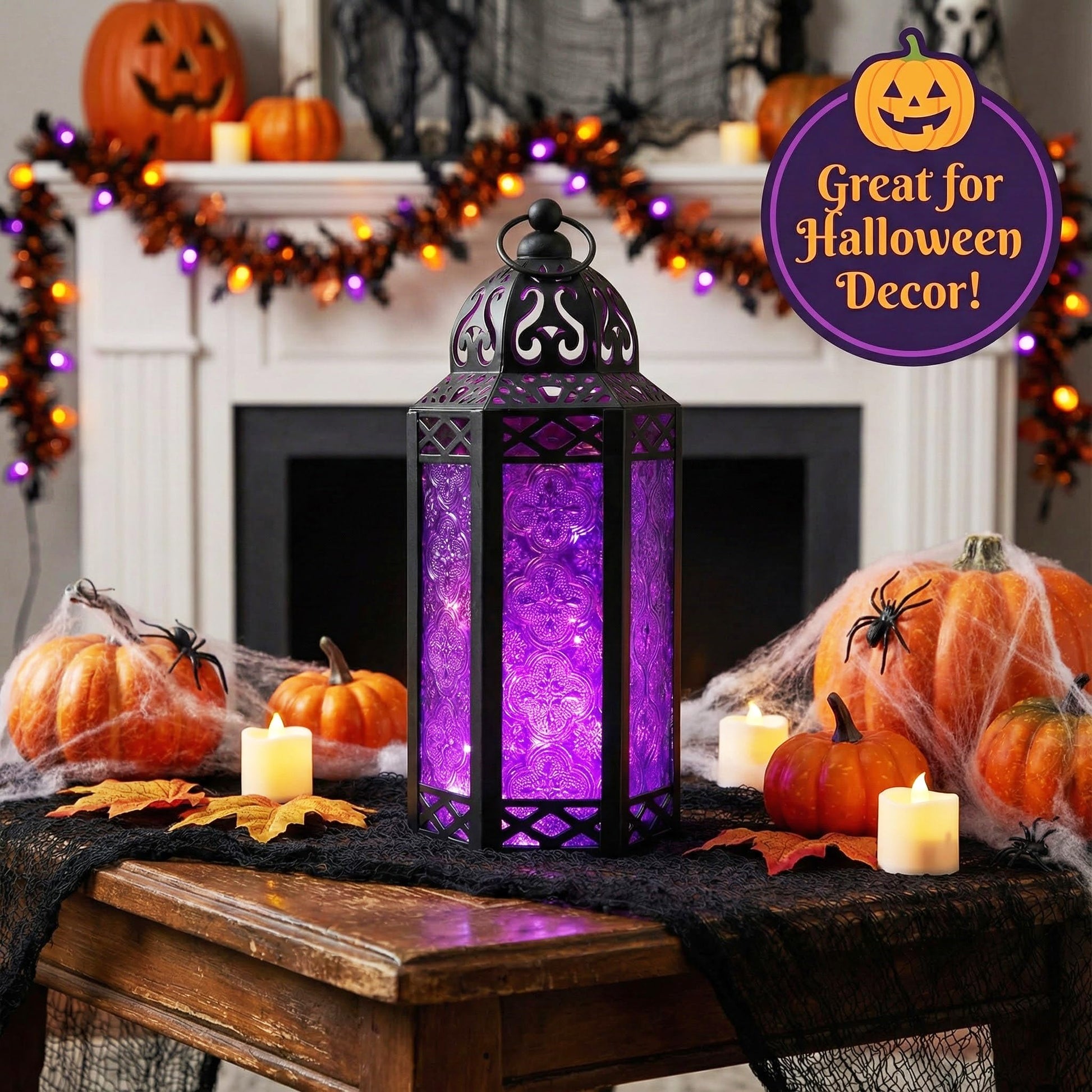 Metal Moroccan Decorative LED Fairy Lights Candle Lantern Holders for Indoor Home Fantasy Decor, Table Centerpieces, Outdoor Patio or Porch, Weddings, Medium - Purple Medium - PT07