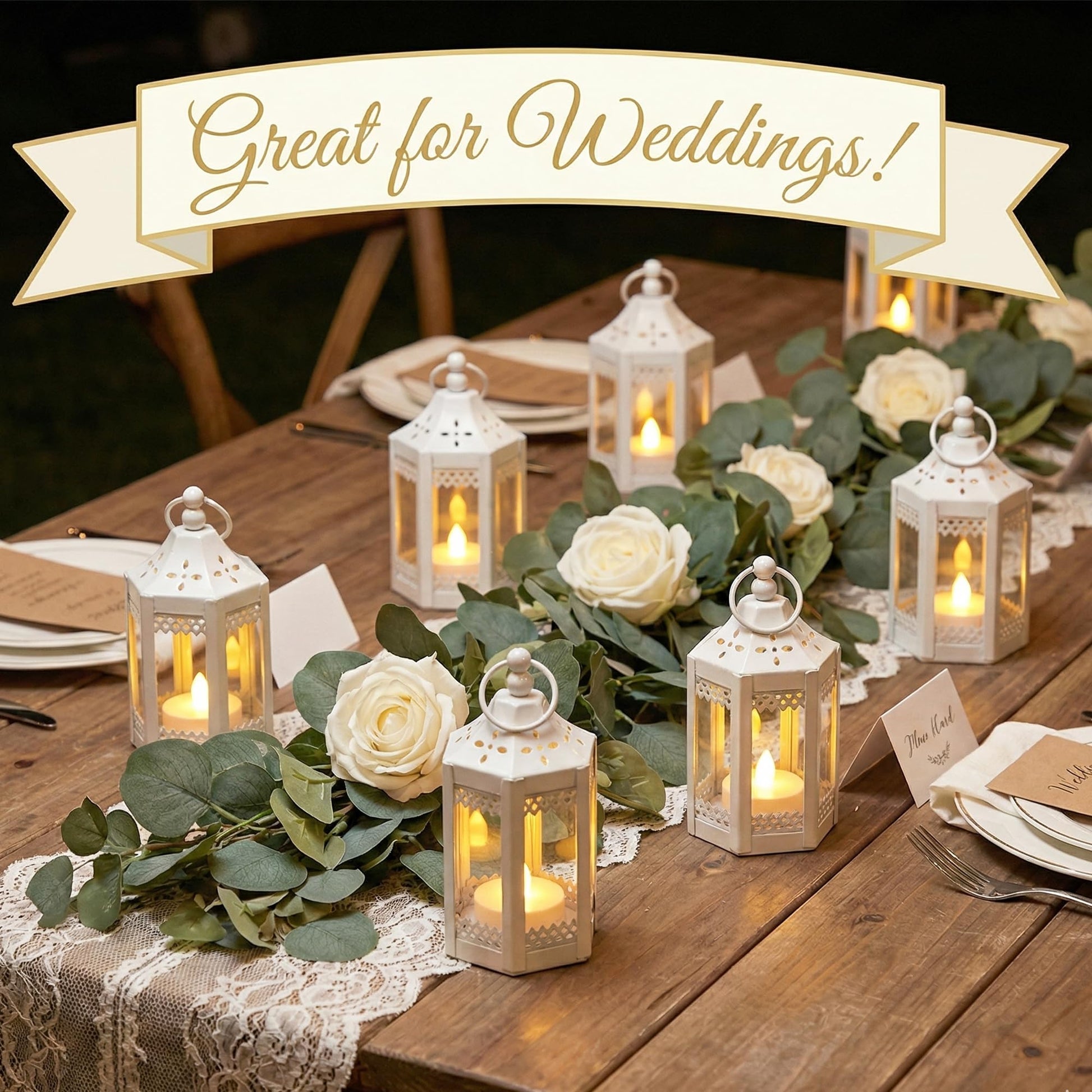 6pc Mini Small 4.5 Inch Metal Moroccan Lanterns Decorative Candle Tealight Holders for Centerpieces, Ramadan, Home Decor, Weddings, White - White Set of 6 - PT05