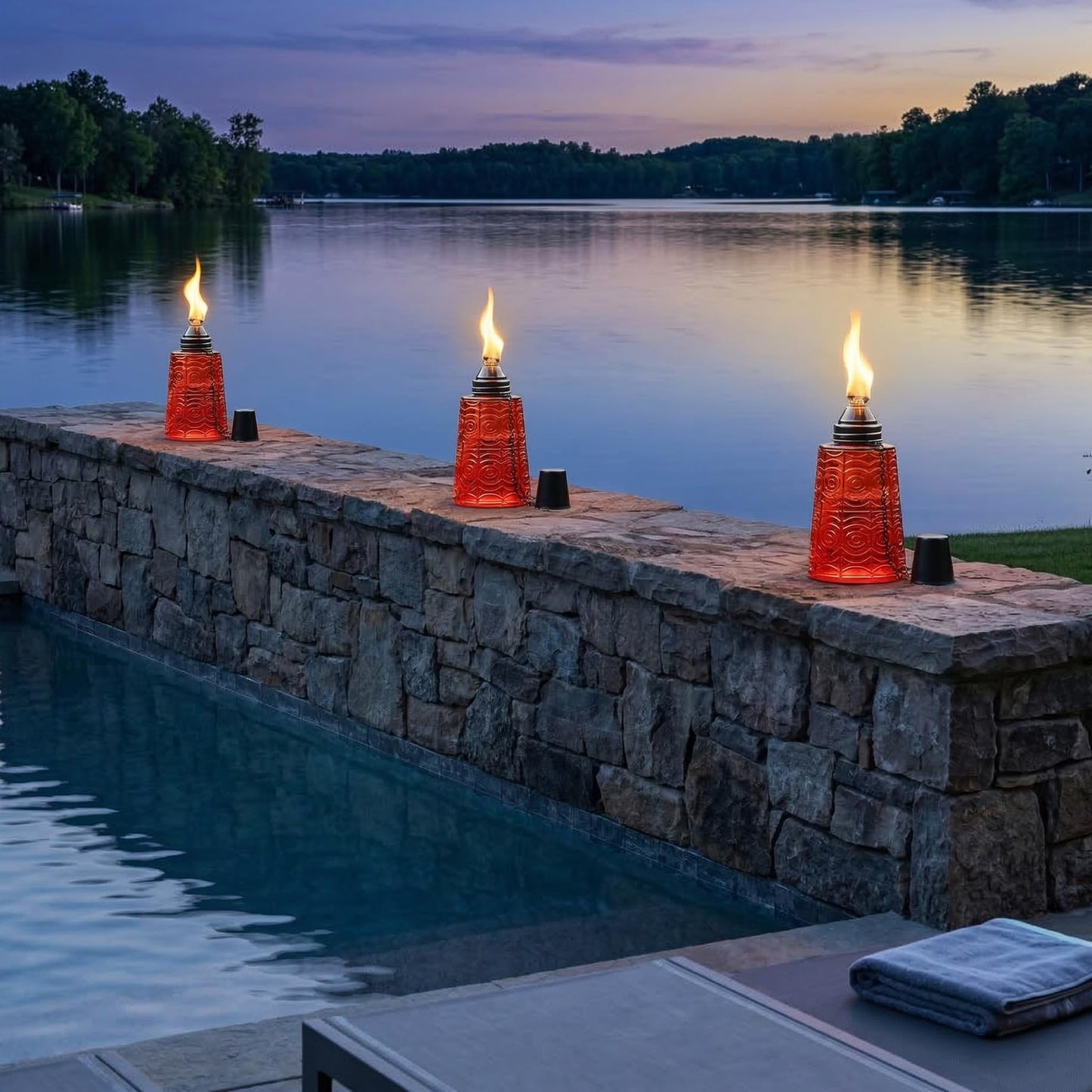 Citronella Table Top Torches for Outdoor Patio, 16oz Decorative Glass Torch Citronella Candles for Outside Deck, Garden, Parties, Set of 3, Red - Red - PT07