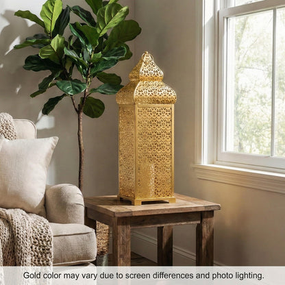 Temple Moroccan Lantern Lamp Decorative Candle Holders - Gold 22" - PT07