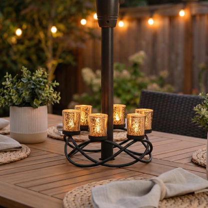 Iron Round Table Decor Centerpiece Decorations Candle Holder for Weddings, Outdoor Patio, Kitchen, Dining Room, and Coffee Tables, Glass Votive Tealight Holders - Black/Gold 6-Cup - PT05