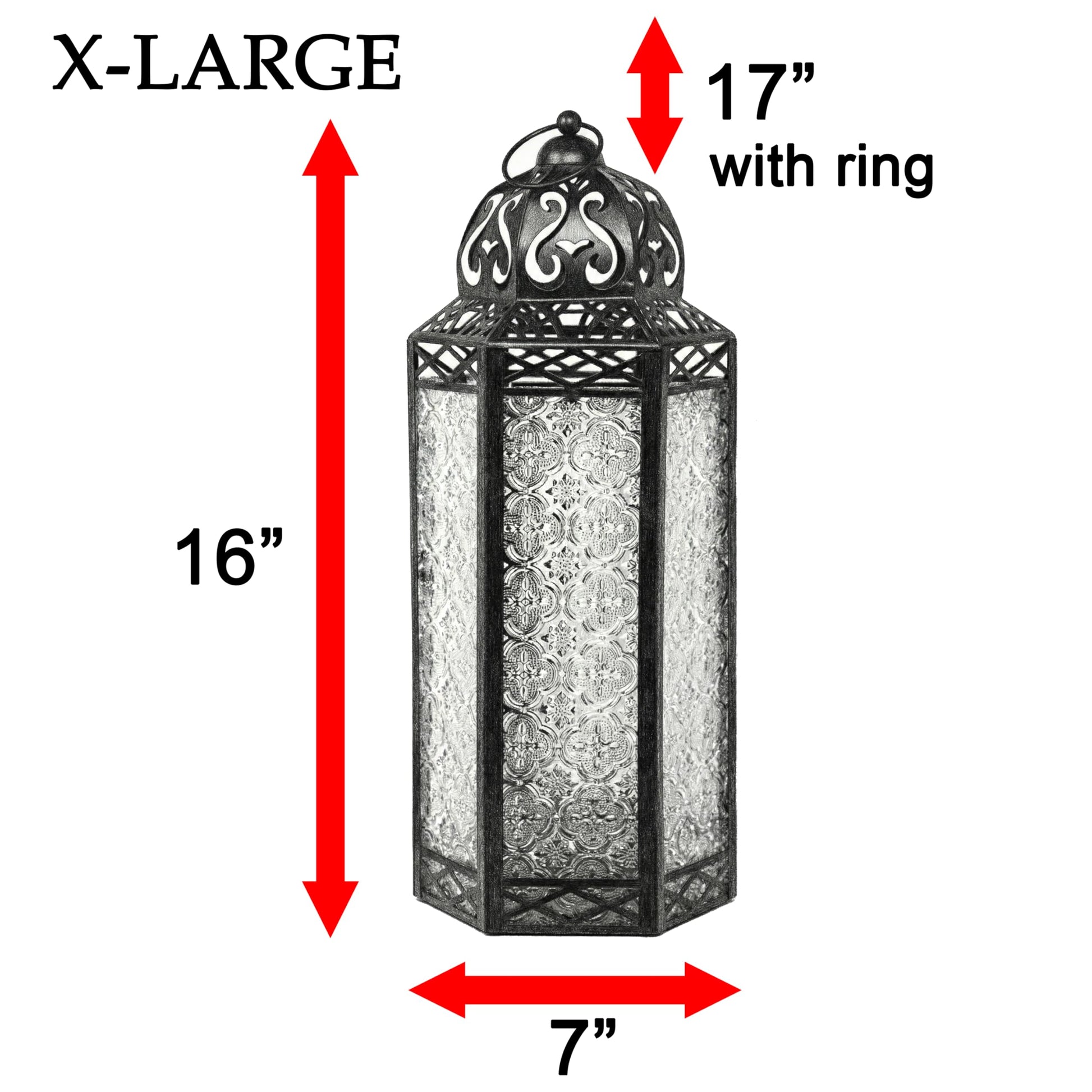 Gold Metal Decorative Moroccan Lantern Candle Holder Lamp - Indoor/Outdoor, Home Decor, Patio, Weddings, Christmas - Gold Extra Large - PT06