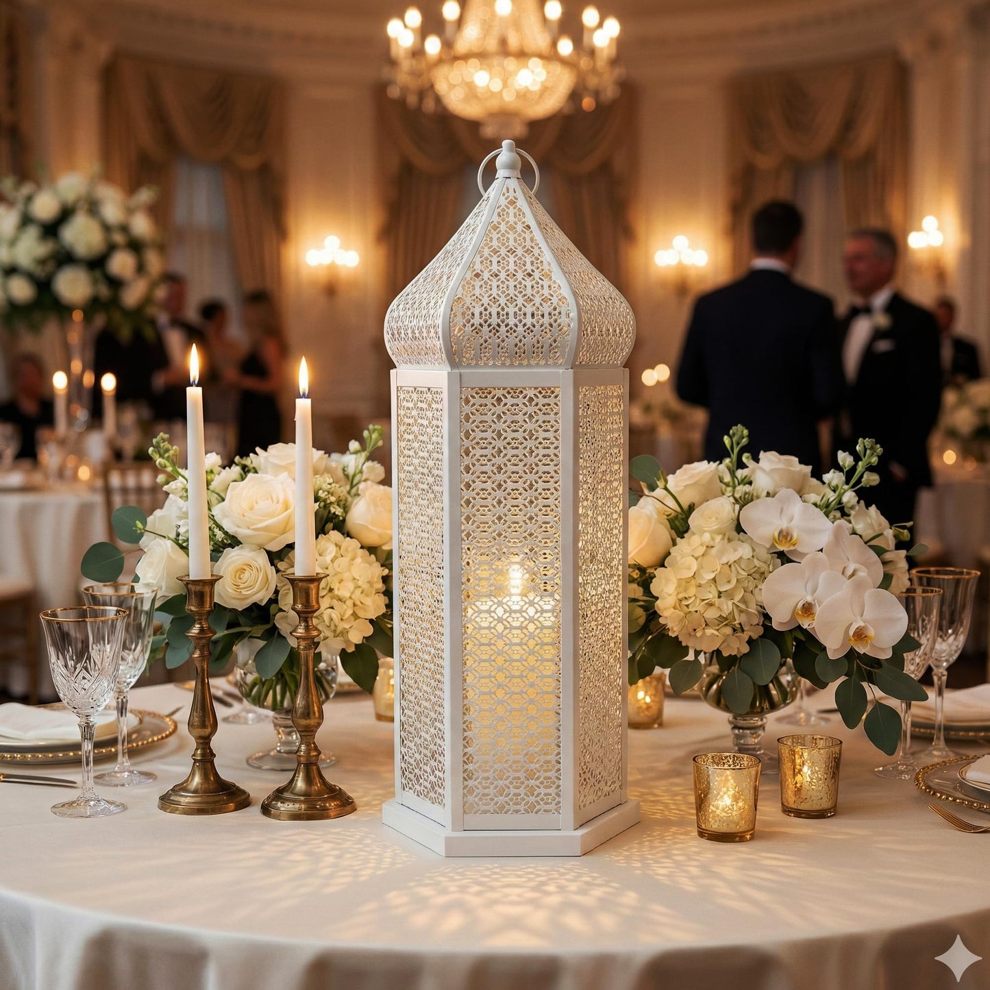 Tower Temple Moroccan Lantern Lamp Decorative Candle Holders - White Extra Large - PT03