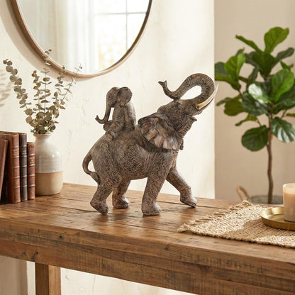 Large African Elephant Decor Gifts for Women, Elephant Sculpture Mother Carrying Baby Statue - Beige/Brown Mother Elephant Carrying Baby - PT03