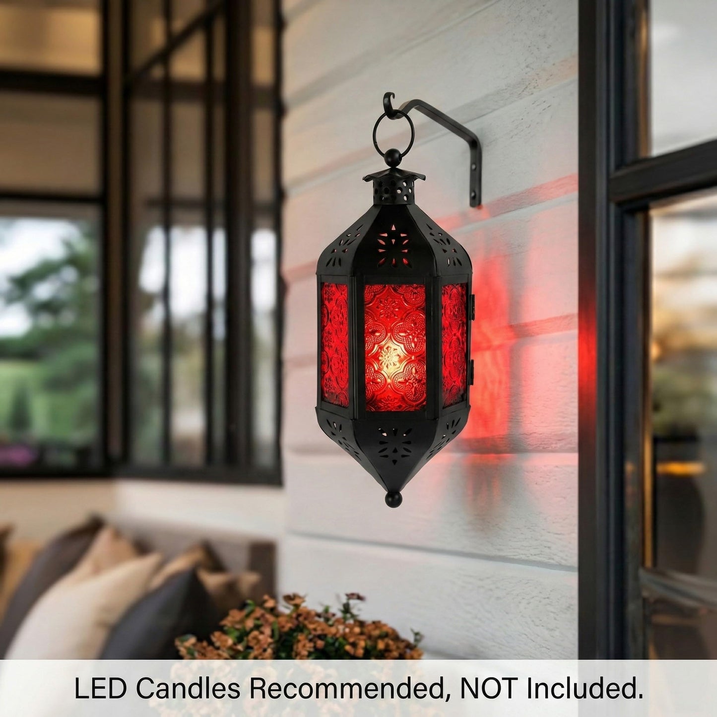 Hanging Moroccan Decorative Candle Lantern Holders for Outdoor Décor - Ruby Red Hanging - PT01