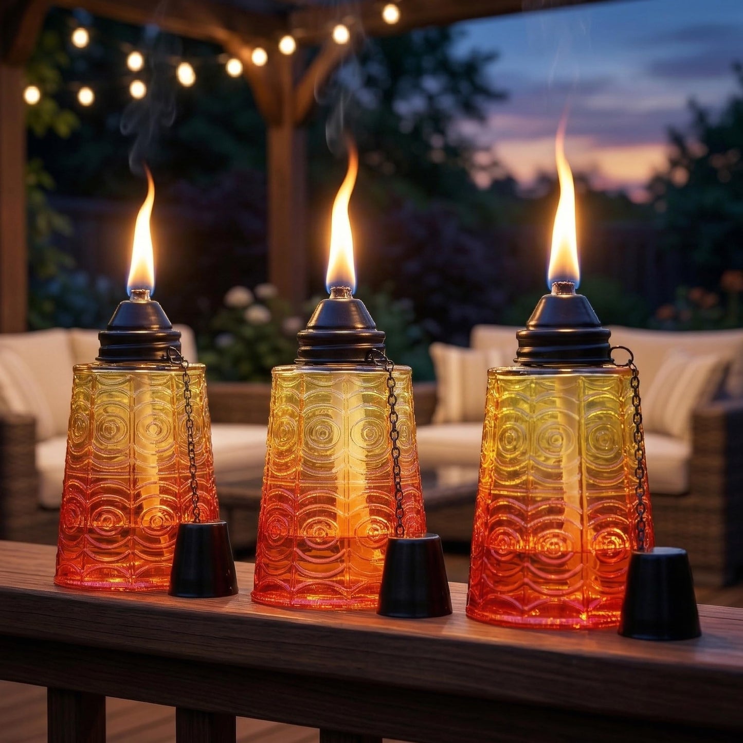 Citronella Table Top Torches for Outdoor Patio, 16oz Decorative Glass Torch Citronella Candles for Outside Deck, Garden, Parties, Set of 3, Sunset Orange - Sunset - PT03