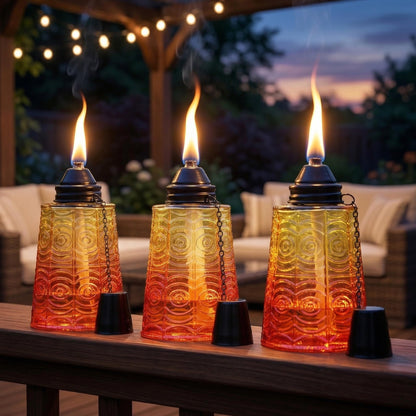 Citronella Table Top Torches for Outdoor Patio, 16oz Decorative Glass Torch Citronella Candles for Outside Deck, Garden, Parties, Set of 3, Sunset Orange - Sunset - PT03