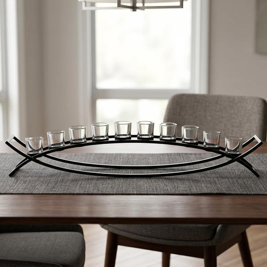 36" Extra Long Iron Arch Table Centerpiece Decorations Long Candle Holder for Mantels, Patio, Kitchen, Dining Room, and Coffee Tables, Black, Clear Chunky 10 Cu - Black/Clear 10 Cup - MAIN