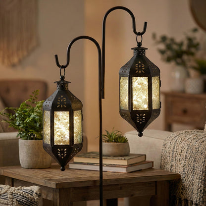 11.5" Hanging Moroccan Decorative Candle Lantern Lamp – Indoor/Outdoor Tea Light Candle Holder for Patio, Porch, Ramadan or Home Decor, Frosted Clear - Clear - PT06