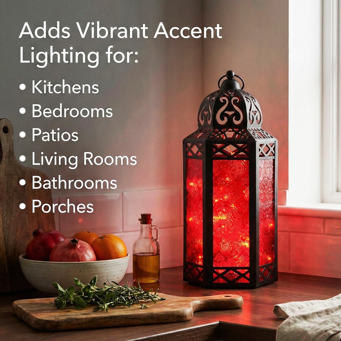 Metal Moroccan Decorative LED Fairy Lights Candle Lantern Holders for Indoor Home Fantasy Decor, Table Centerpieces, Outdoor Patio or Porch, Weddings, Medium - Red Large - PT03