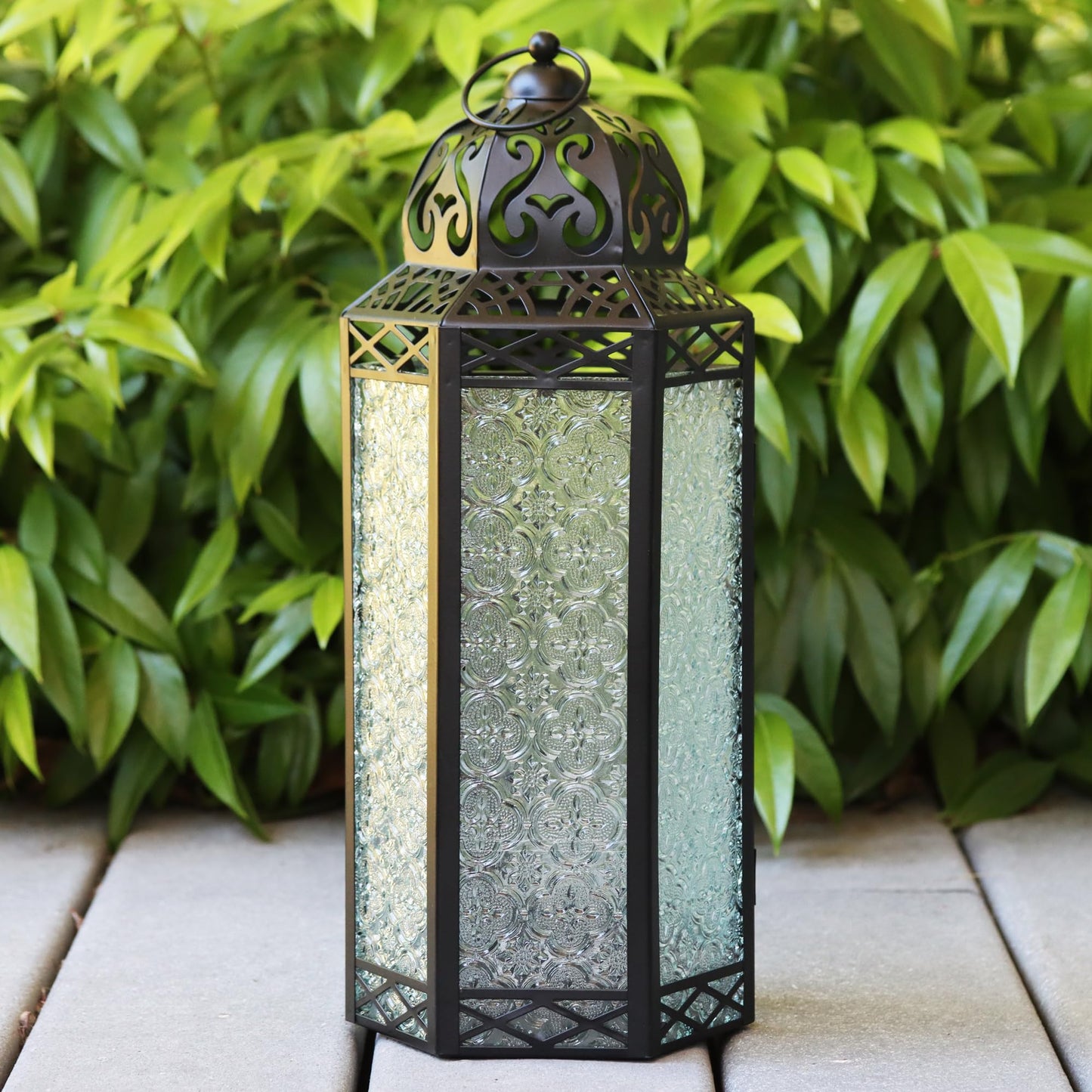 Set of 3 Clear Glass & Black Metal Moroccan Candle Lantern Holders (XL, Large, Small) - Decorative Indoor/Outdoor Decor for Patio, Floor, Weddings & Ramadan - Clear XL-LAR-SM - PT04