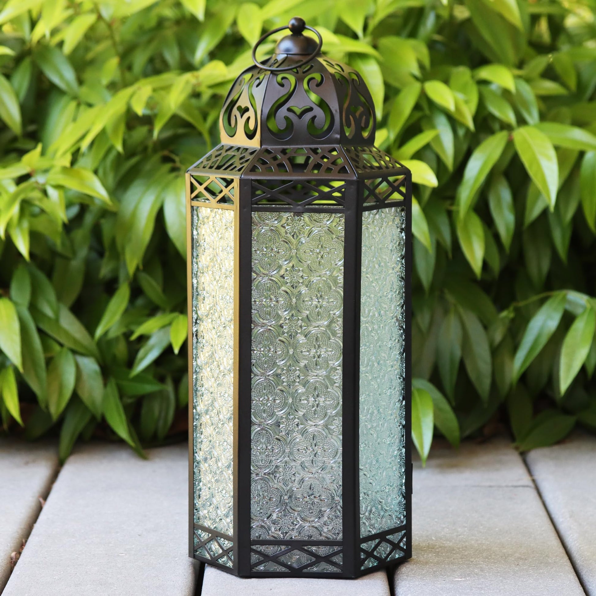 Set of 3 Clear Glass & Black Metal Moroccan Candle Lantern Holders (XL, Large, Small) - Decorative Indoor/Outdoor Decor for Patio, Floor, Weddings & Ramadan - Clear XL-LAR-SM - PT04