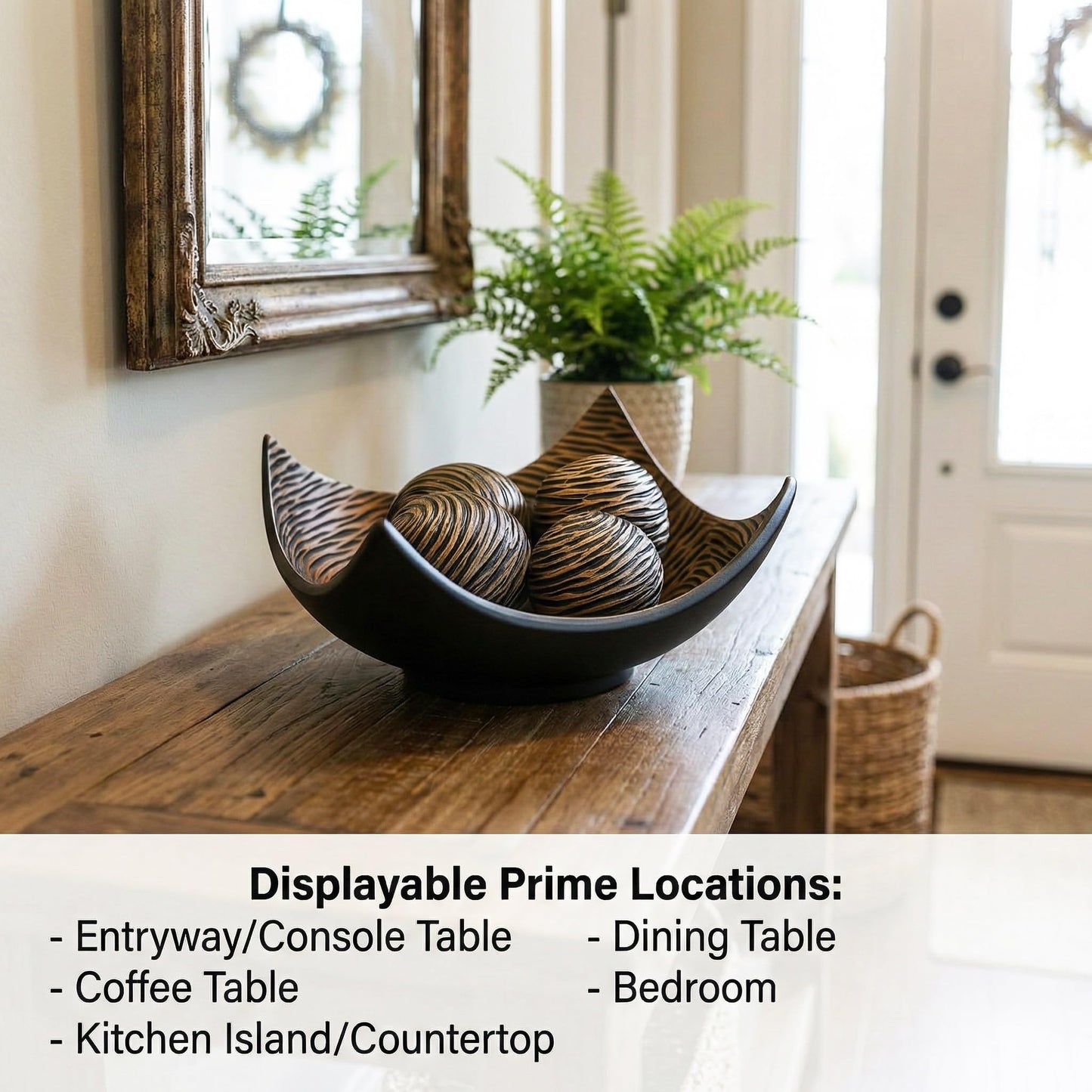5pc Large Decorative Scoop Bowl Set with Stylish Orbs/Balls – Elegant Centerpiece for Dining/Kitchen Table, Living Room, or Office Decor, 14" diagonal. 11" wide - Brown 14 inches - PT03