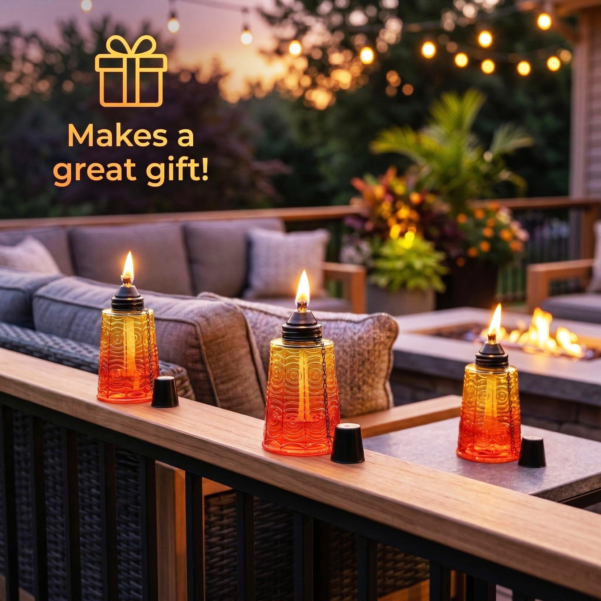 Citronella Table Top Torches for Outdoor Patio, 16oz Decorative Glass Torch Citronella Candles for Outside Deck, Garden, Parties, Set of 3, Sunset Orange - Sunset - PT05