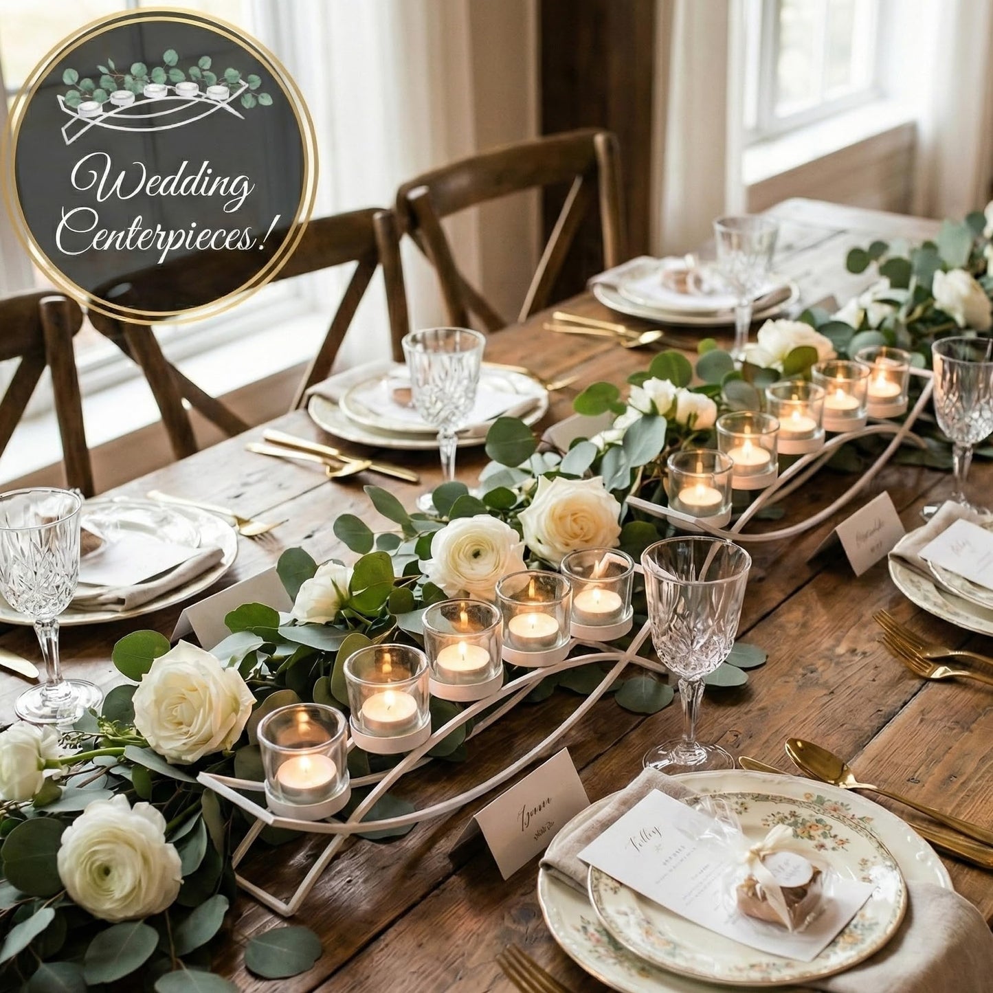 Iron Arch Table Centerpiece Decorations Long Candle Holder for Weddings, Patio, Kitchen, Dining Room, and Coffee Tables, White, Clear Chunky 5 Cups - White 5 Cup - PT04