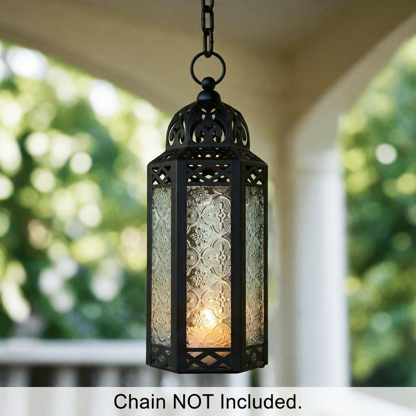 Black Metal Decorative Moroccan Lantern Candle Holder Lamp - Indoor/Outdoor, Home Decor, Patio, Weddings, Christmas - Clear Medium - PT07