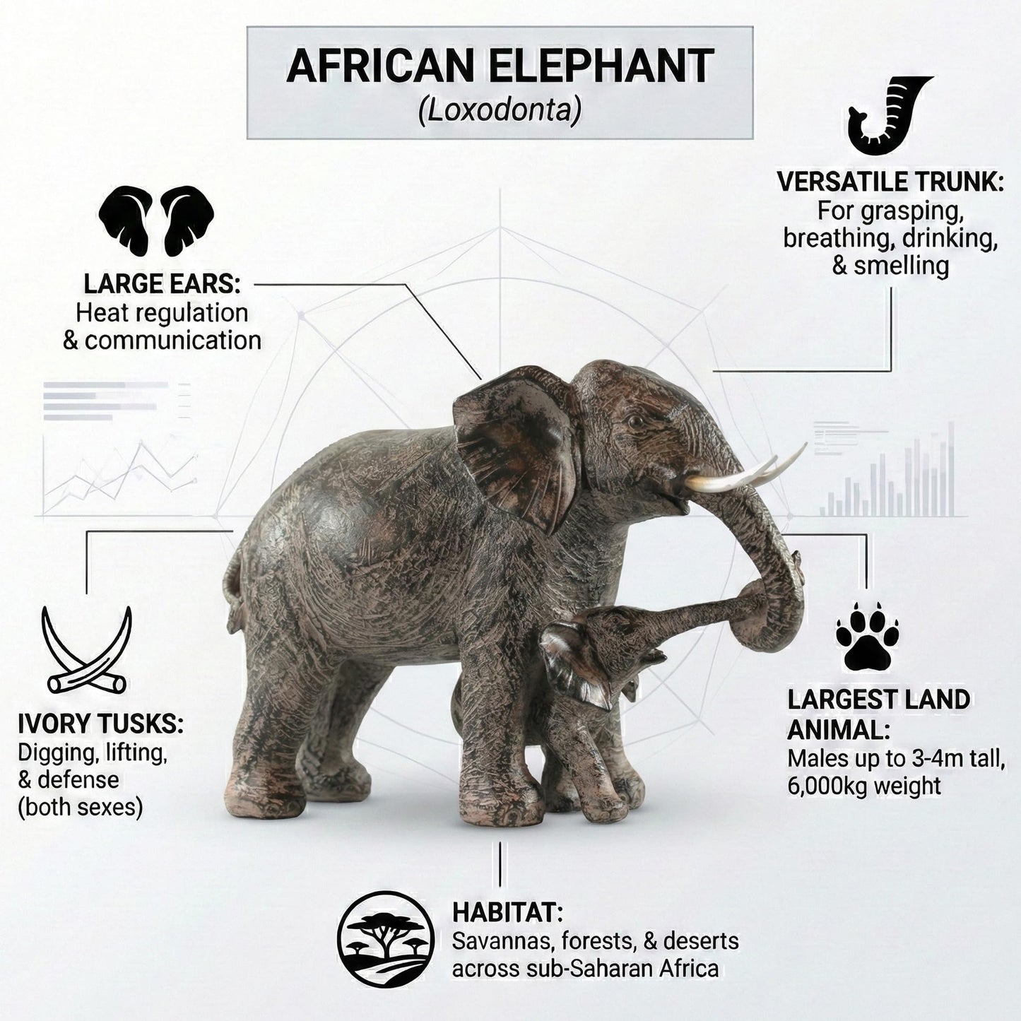 Large Elephant Decor Gifts for Women, African Elephants Mother with Walking Baby Statue - Gray Mother Elephant with Walking Baby - PT02