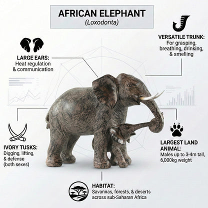 Large Elephant Decor Gifts for Women, African Elephants Mother with Walking Baby Statue - Gray Mother Elephant with Walking Baby - PT02