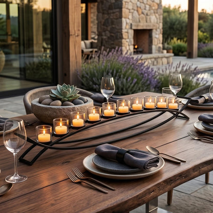 36" Extra Long Iron Arch Table Centerpiece Decorations Long Candle Holder for Mantels, Patio, Kitchen, Dining Room, and Coffee Tables, Black, Clear Chunky 10 Cu - Black/Clear 10 Cup - PT04