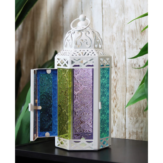 Black Metal Decorative Moroccan Lantern Candle Holder Lamp - Indoor/Outdoor, Home Decor, Patio, Weddings, Christmas - Multicolor Medium - PT01