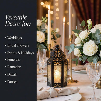 Black Metal Decorative Moroccan Lantern Candle Holder Lamp - Indoor/Outdoor, Home Decor, Patio, Weddings, Christmas - Clear Small - PT03