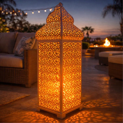 Temple Moroccan Lantern Lamp Decorative Candle Holders - White 22" - PT06