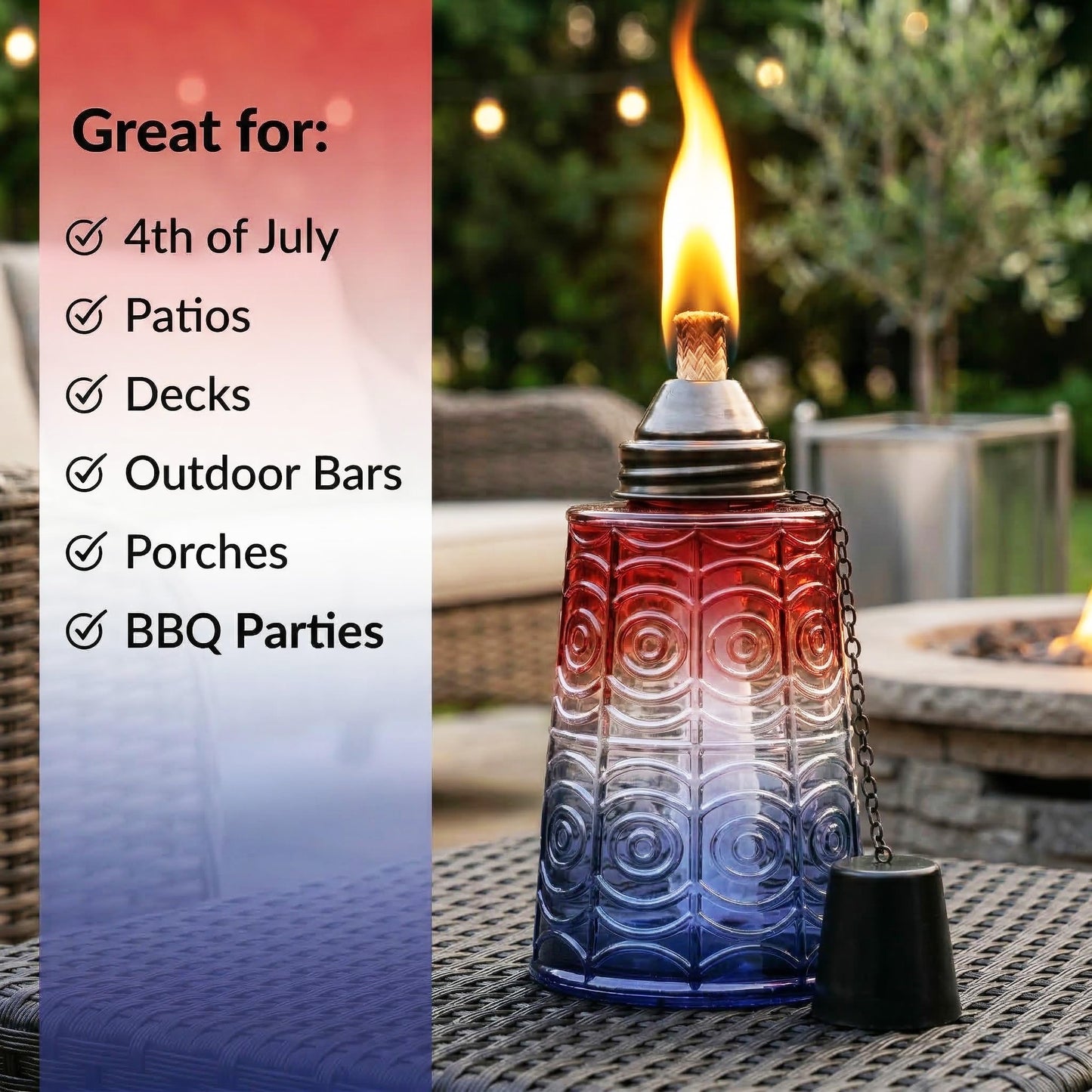 Citronella Table Top Torches for Outdoor Patio, 16oz Decorative Glass Torch Citronella Candles for Outside Deck, Garden, Parties, Set of 3, Red/White/Blue - Red/White/Blue - PT01