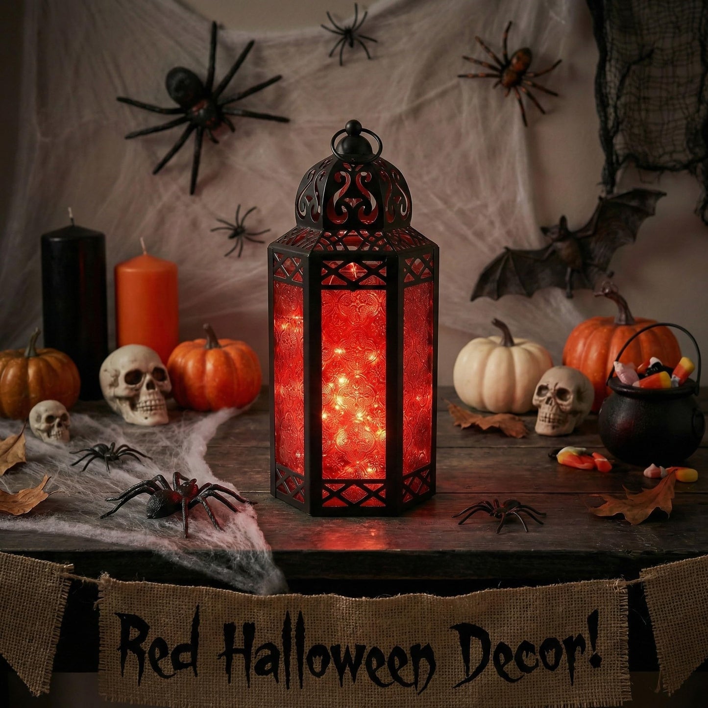 Metal Moroccan Decorative LED Fairy Lights Candle Lantern Holders for Indoor Home Fantasy Decor, Table Centerpieces, Outdoor Patio or Porch, Weddings, Medium - Red Large - PT08