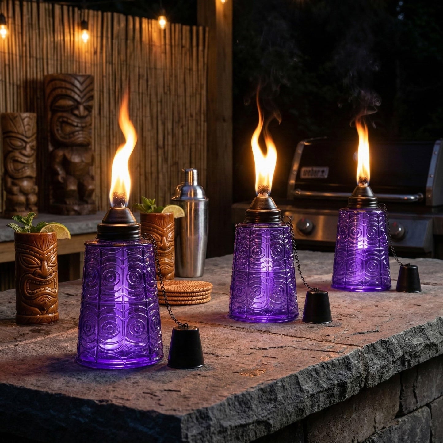 Citronella Table Top Torches for Outdoor Patio, 16oz Decorative Glass Torch Citronella Candles for Outside Deck, Garden, Parties, Set of 3, Purple - Purple - PT08