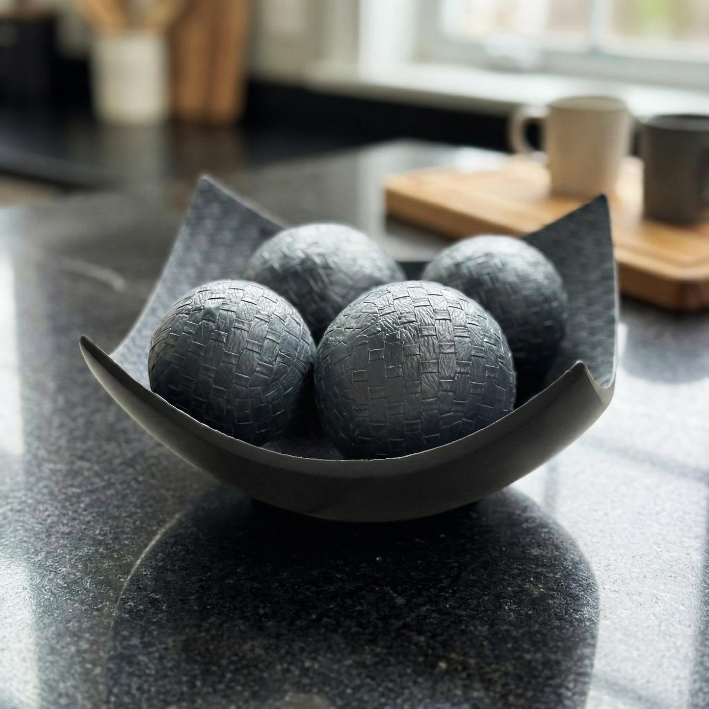 5pc Scoop Bowl Table Centerpieces for Dining Room, Large Decorative Bowls for Coffee Table Decor, Kitchen, Orbs/Balls Included, 14" diagonal. 11" wide and 5.75" - Charcoal Black Large - PT07