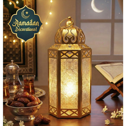 Gold Metal Decorative Moroccan Lantern Candle Holder Lamp - Indoor/Outdoor, Home Decor, Patio, Weddings, Christmas - Gold Large - PT01