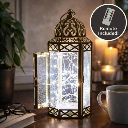 Metal Moroccan Decorative LED Fairy Lights Candle Lantern Holders for Indoor Home Fantasy Decor, Table Centerpieces, Outdoor Patio or Porch, Weddings, Medium - Gold Medium - PT03