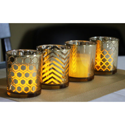 Glass Votive Tealight Candle Holders in Bulk for Table Centerpiece Wedding Decor, Gold, 2.75" Tall, Set of 12 - Assorted Gold Regular - MAIN