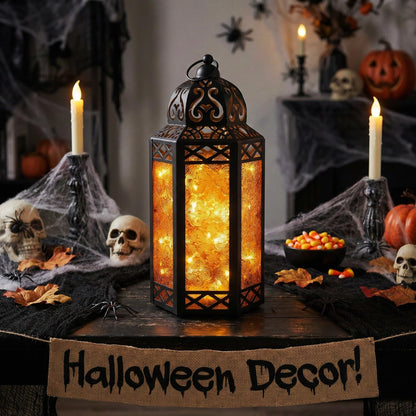 Metal Moroccan Decorative LED Fairy Lights Candle Lantern Holders for Indoor Home Fantasy Decor, Table Centerpieces, Outdoor Patio or Porch, Weddings, Medium - Amber Large - PT03