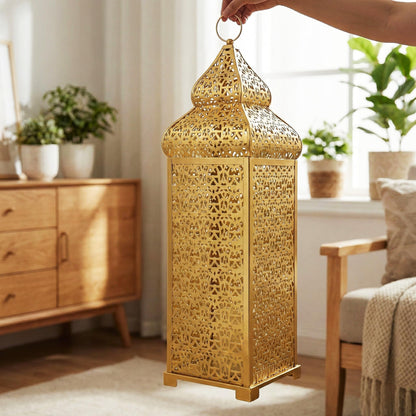 Temple Moroccan Lantern Lamp Decorative Candle Holders - Gold 22" - PT05