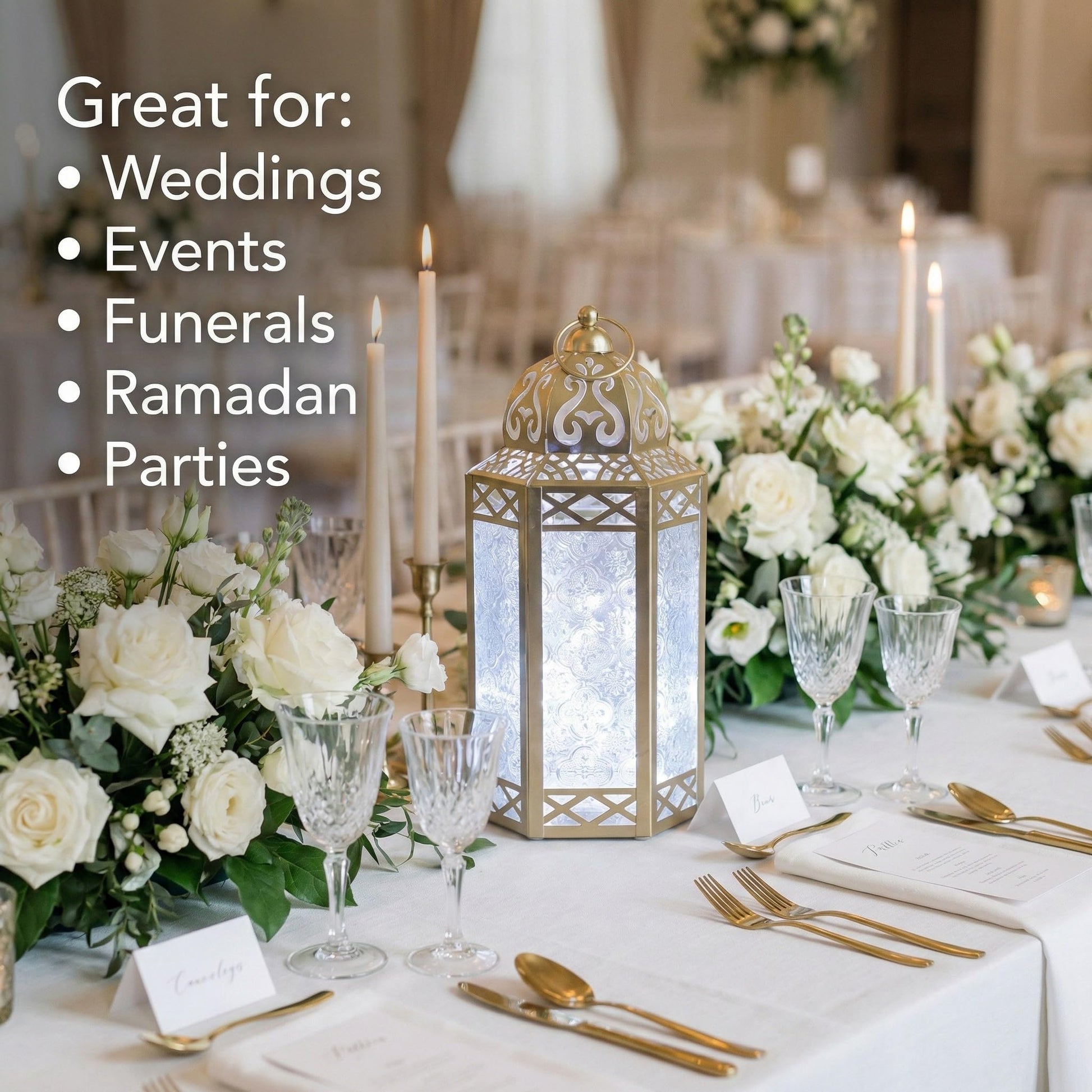 Metal Moroccan Decorative LED Fairy Lights Candle Lantern Holders for Indoor Home Fantasy Decor, Table Centerpieces, Outdoor Patio or Porch, Weddings, Medium - White Gold Large - PT03