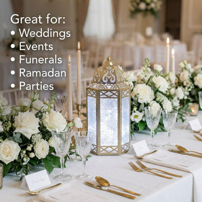Metal Moroccan Decorative LED Fairy Lights Candle Lantern Holders for Indoor Home Fantasy Decor, Table Centerpieces, Outdoor Patio or Porch, Weddings, Medium - White Gold Large - PT03